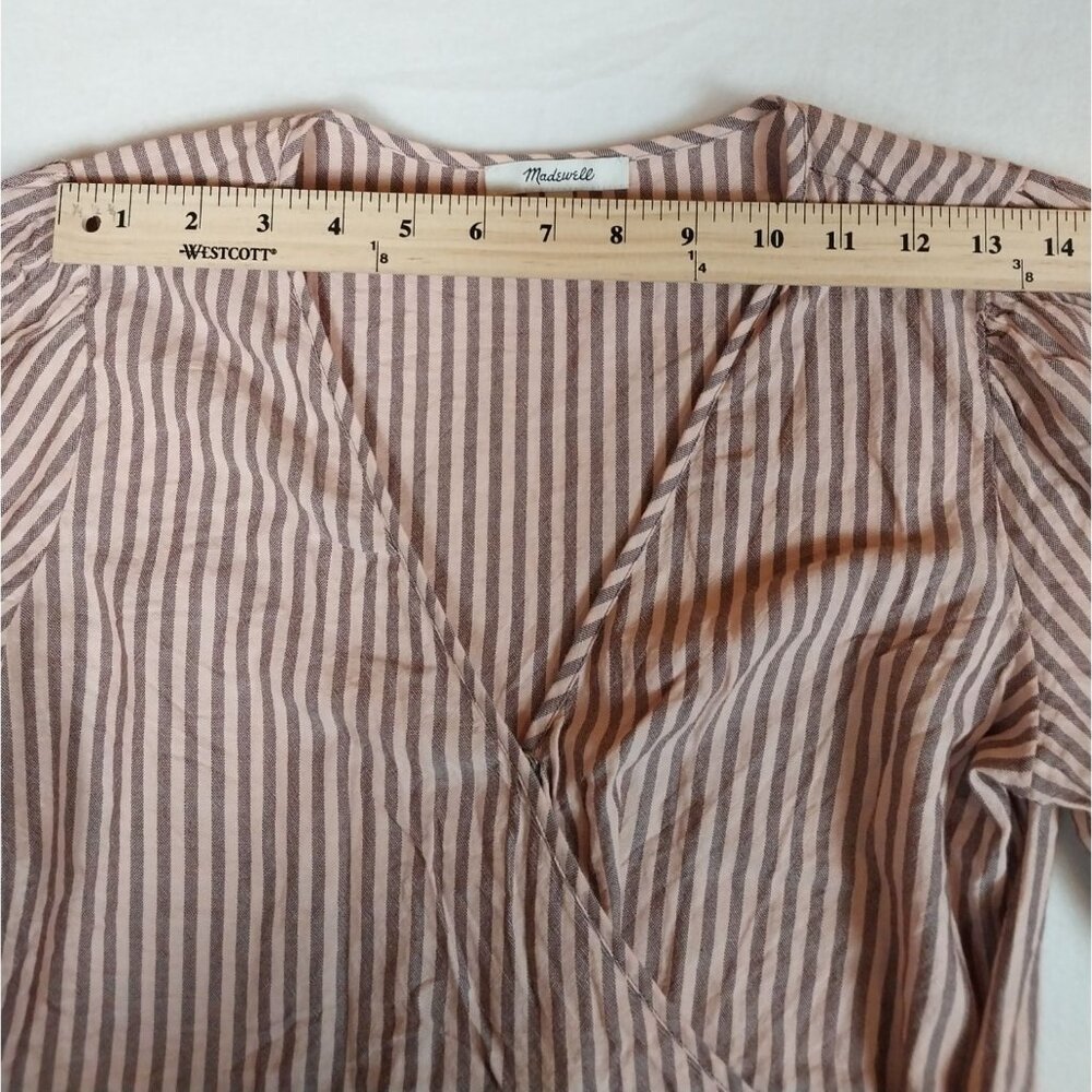 Madewell Puff-Sleeve Peplum Wrap Top in Stripe Sz S - Picture 9 of 11